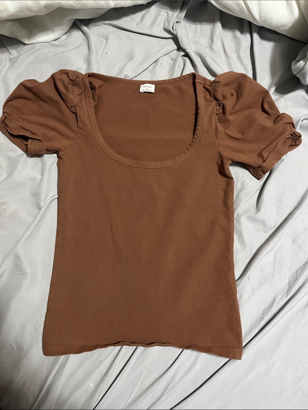 Aritzia Wilfred Brown Puff Sleeve Scoop Neck Women's Top